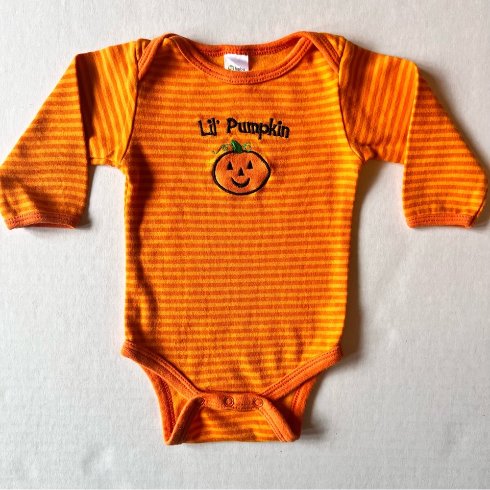Striped Lil’ Pumpkin Long Sleeve Onesie Baby Girls Sz 3-6 months